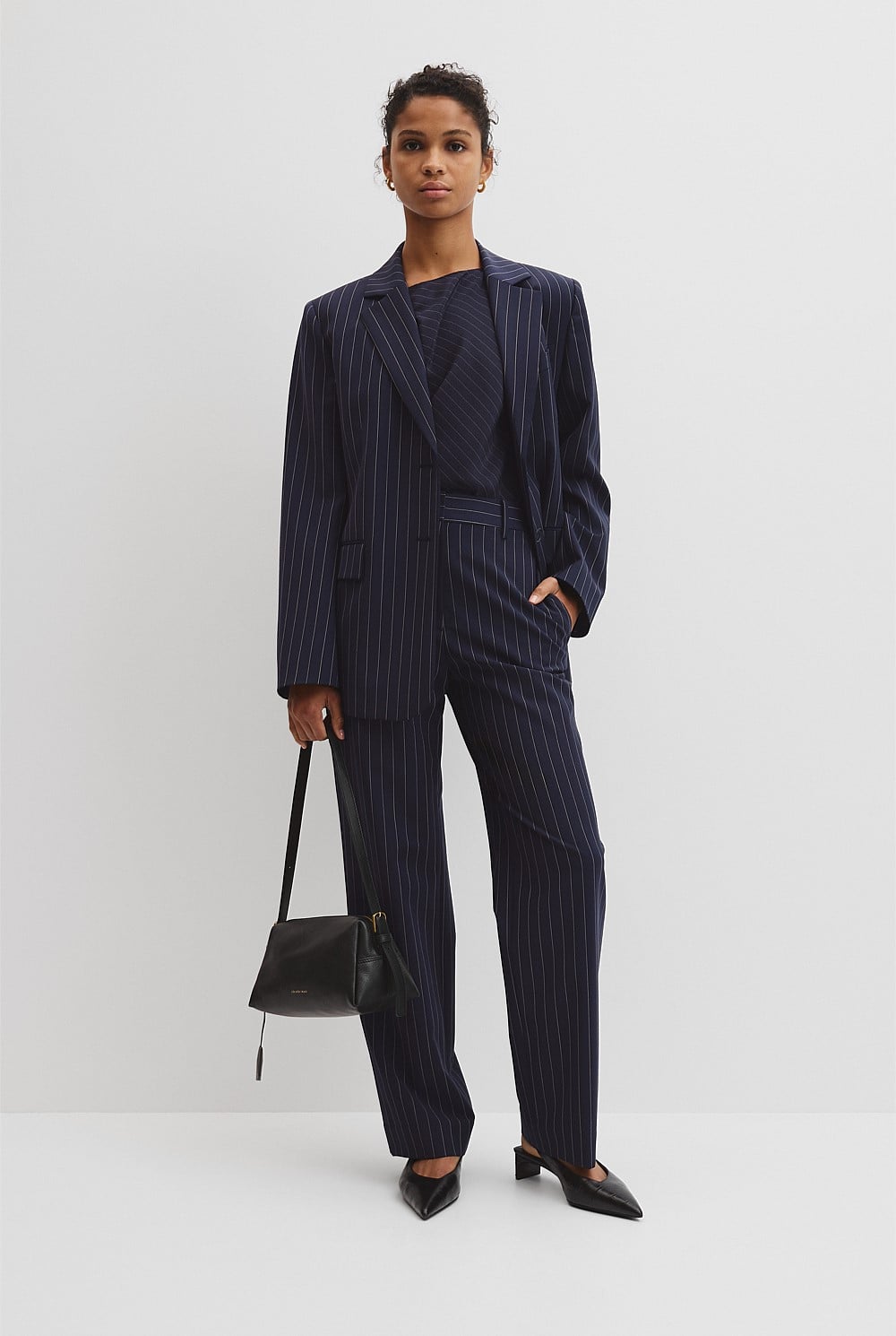 Wool Blend Classic Pinstripe Blazer