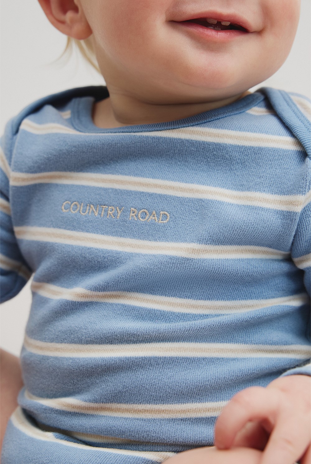 Organically Grown Cotton Stripe Logo Long Sleeve Bodysuit