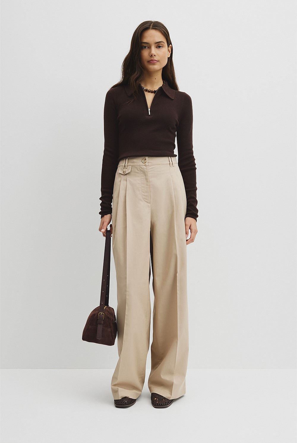 Merino Wool Silk Blend Collared Knit
