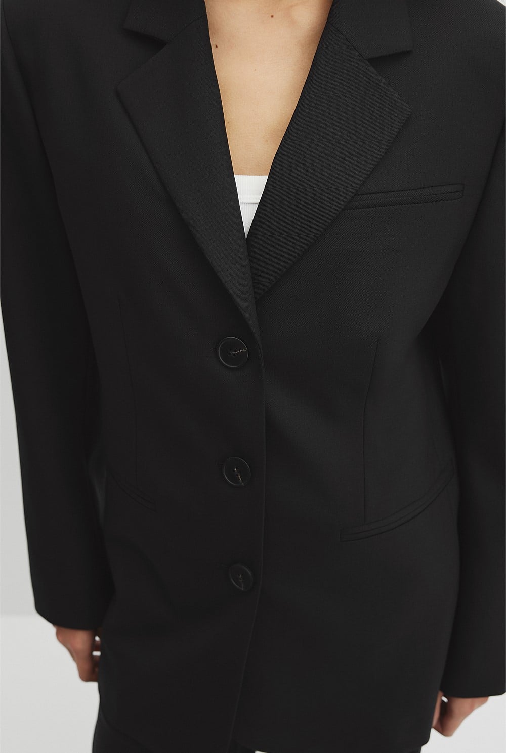 Wool Blend Tailored Blazer