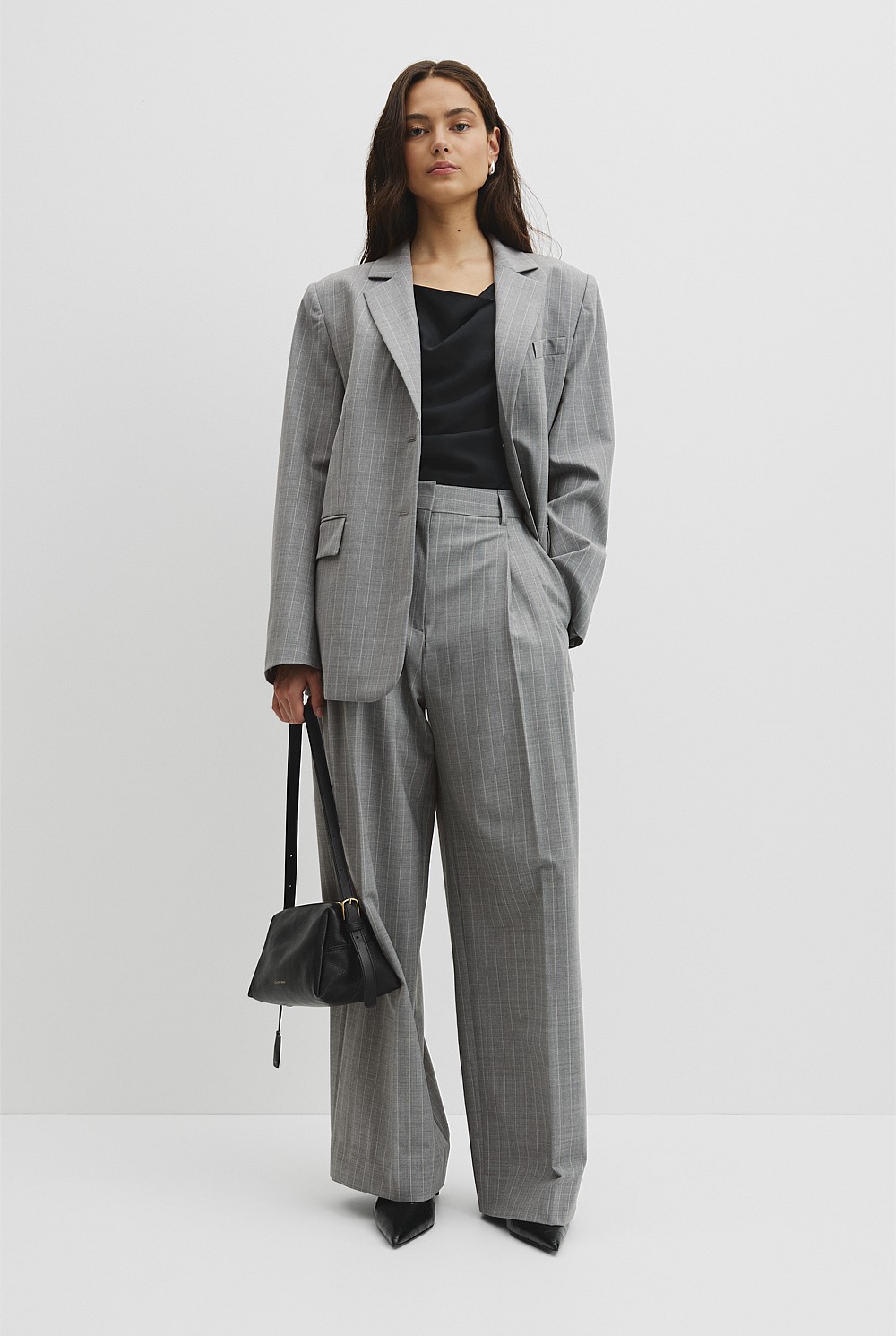 Wool Blend Pinstripe Classic Blazer