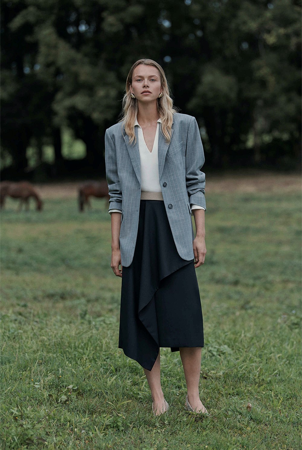 Wool Blend Pinstripe Classic Blazer