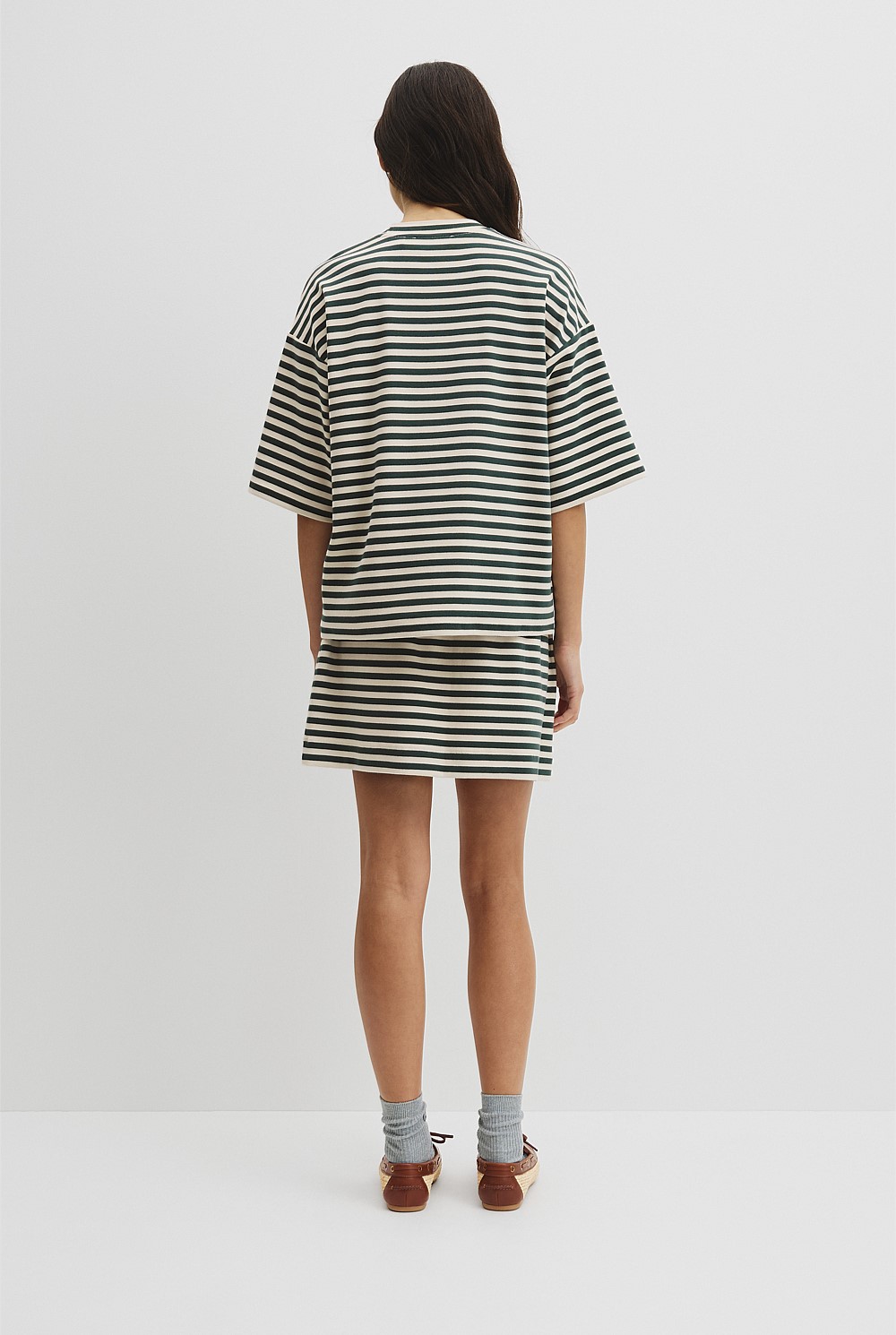 Australian Cotton Blend Stripe Boxy T-Shirt