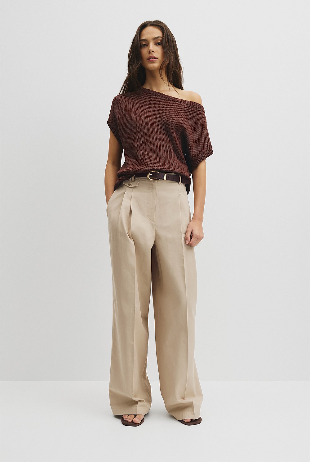 Organically Grown Cotton Asymmetric Tape Knit T-Shirt