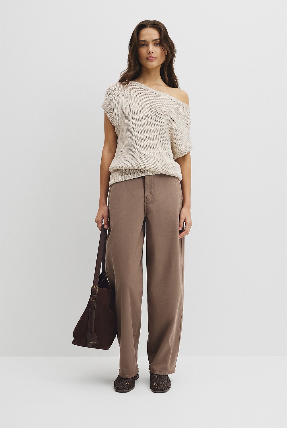 Organically Grown Cotton Asymmetric Tape Knit T-Shirt