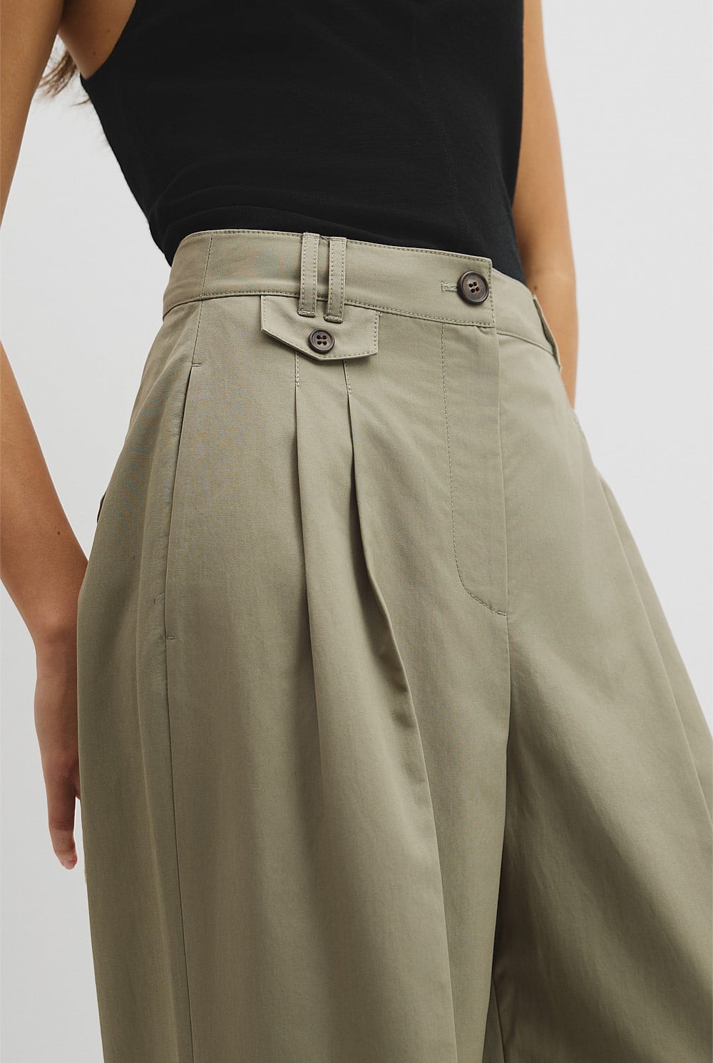 Cotton Blend Pleat Front Pant