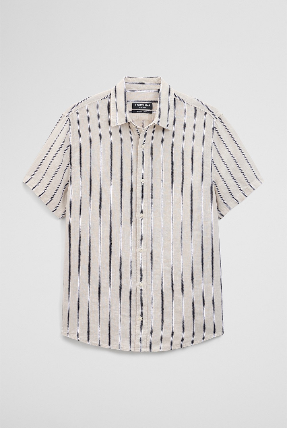 Short Sleeve Regular Fit Linen Stripe Shirt