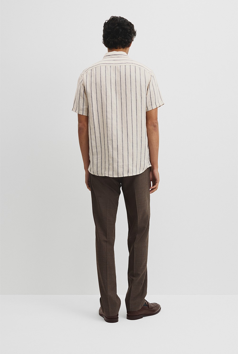 Short Sleeve Regular Fit Linen Stripe Shirt