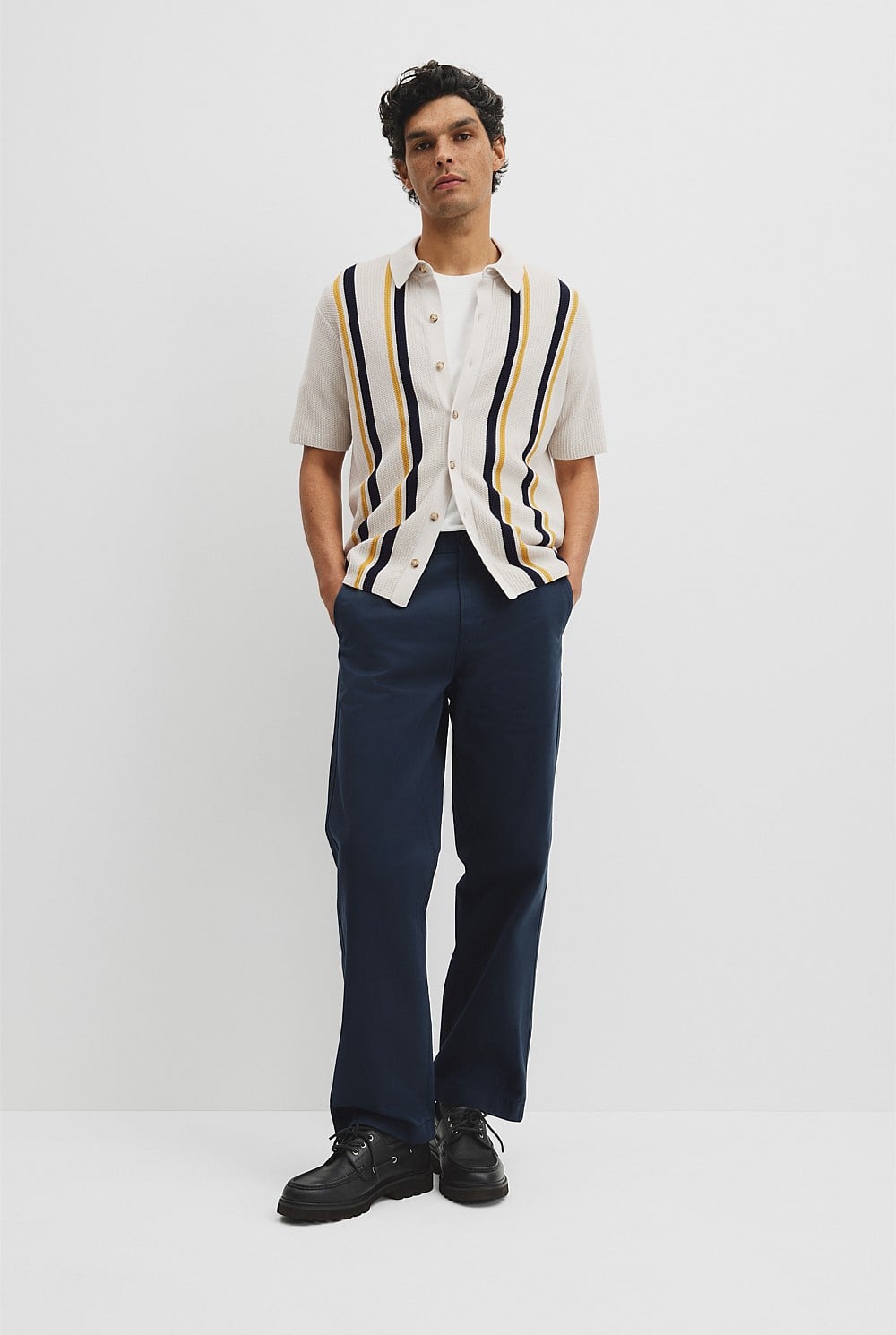 Australian Good Earth Cotton Textured Stripe Knit Shirt