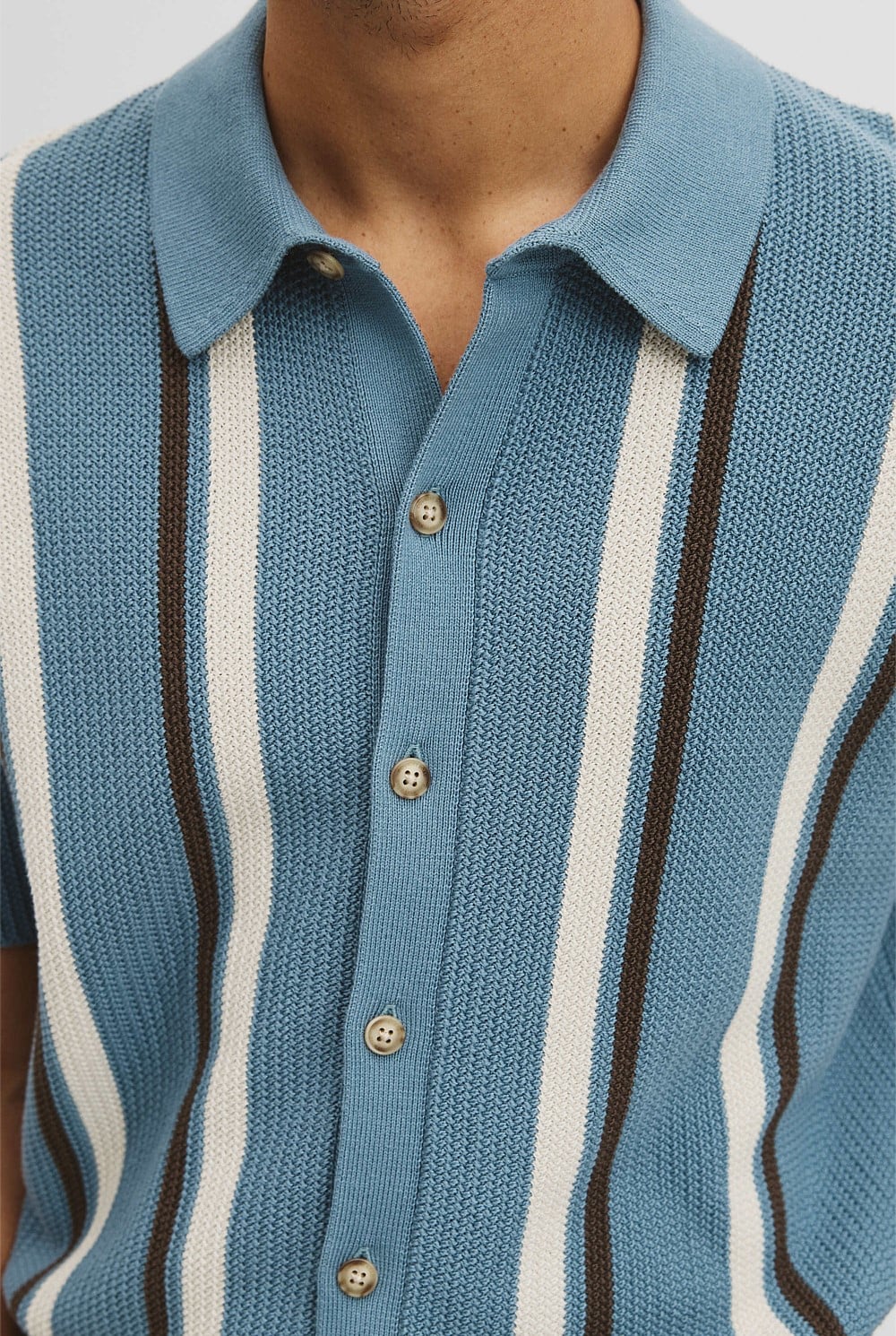 Australian Good Earth Cotton Textured Stripe Knit Shirt