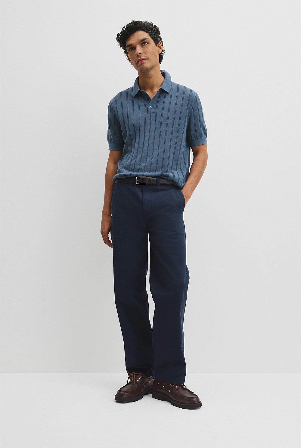 Linen Cotton Stripe Knit Polo