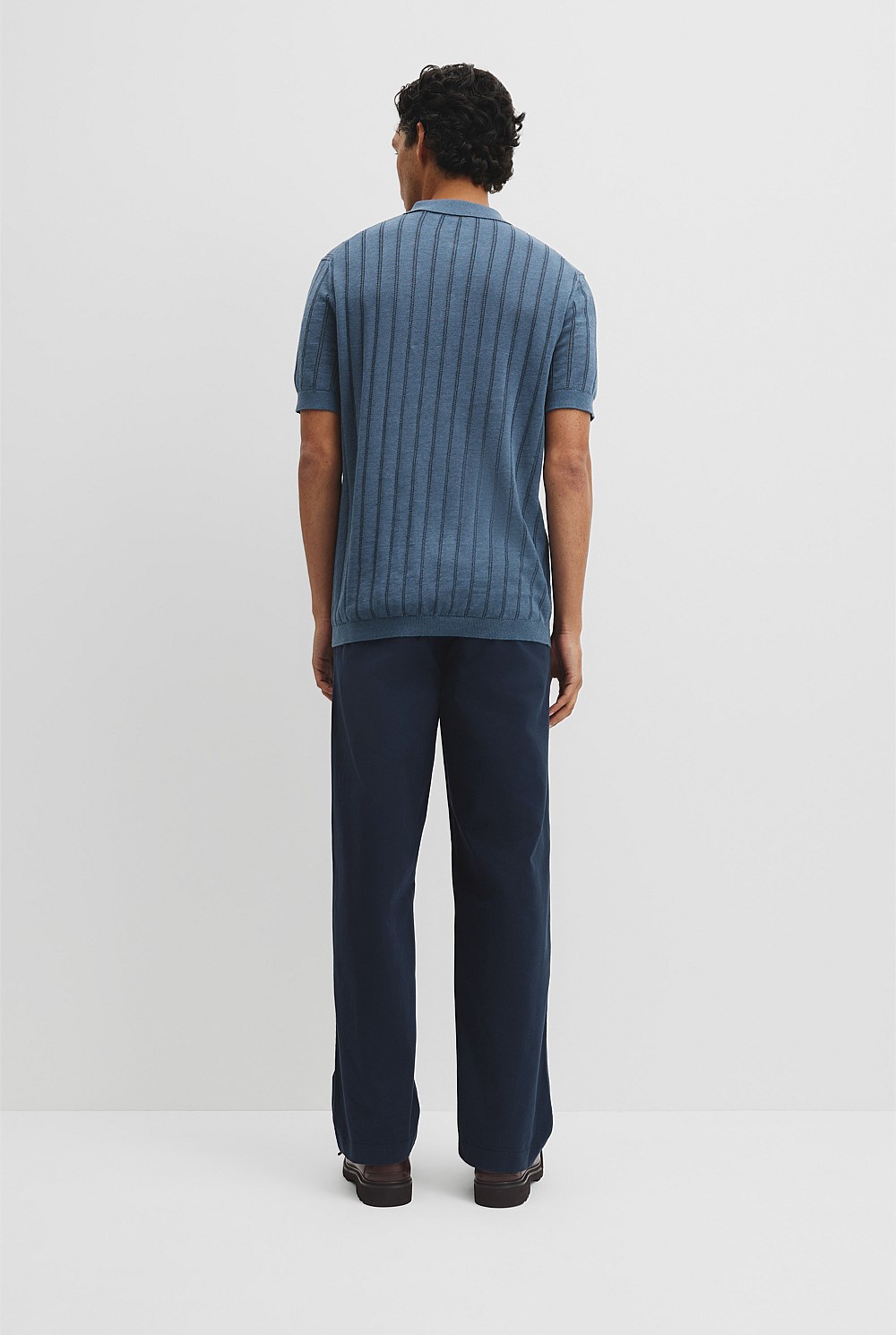 Linen Cotton Stripe Knit Polo