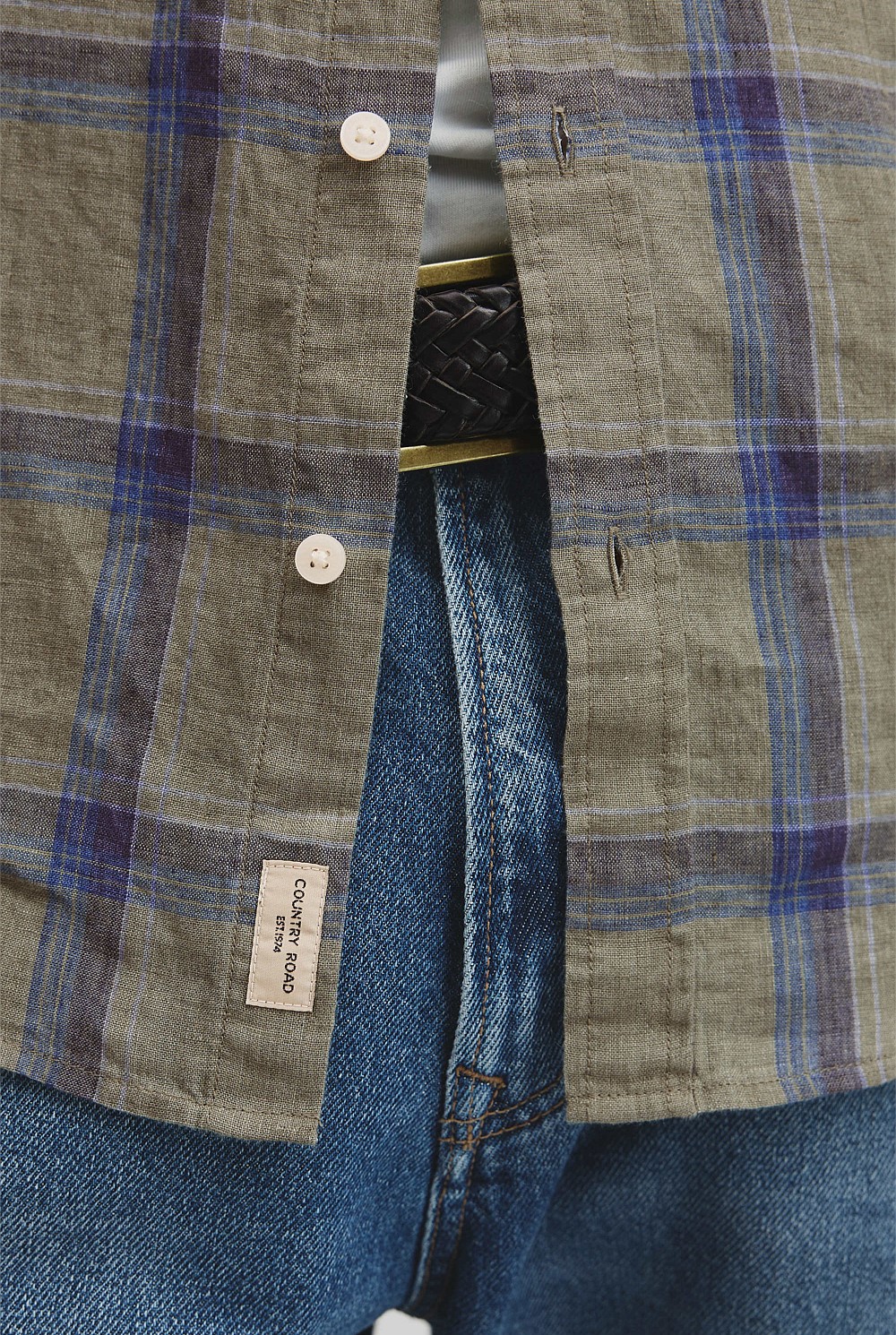 Regular Fit Linen Windowpane Check Shirt