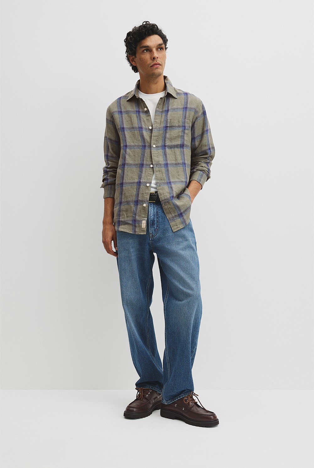 Regular Fit Linen Windowpane Check Shirt