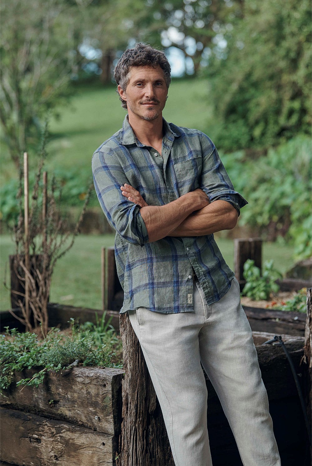 Regular Fit Linen Windowpane Check Shirt