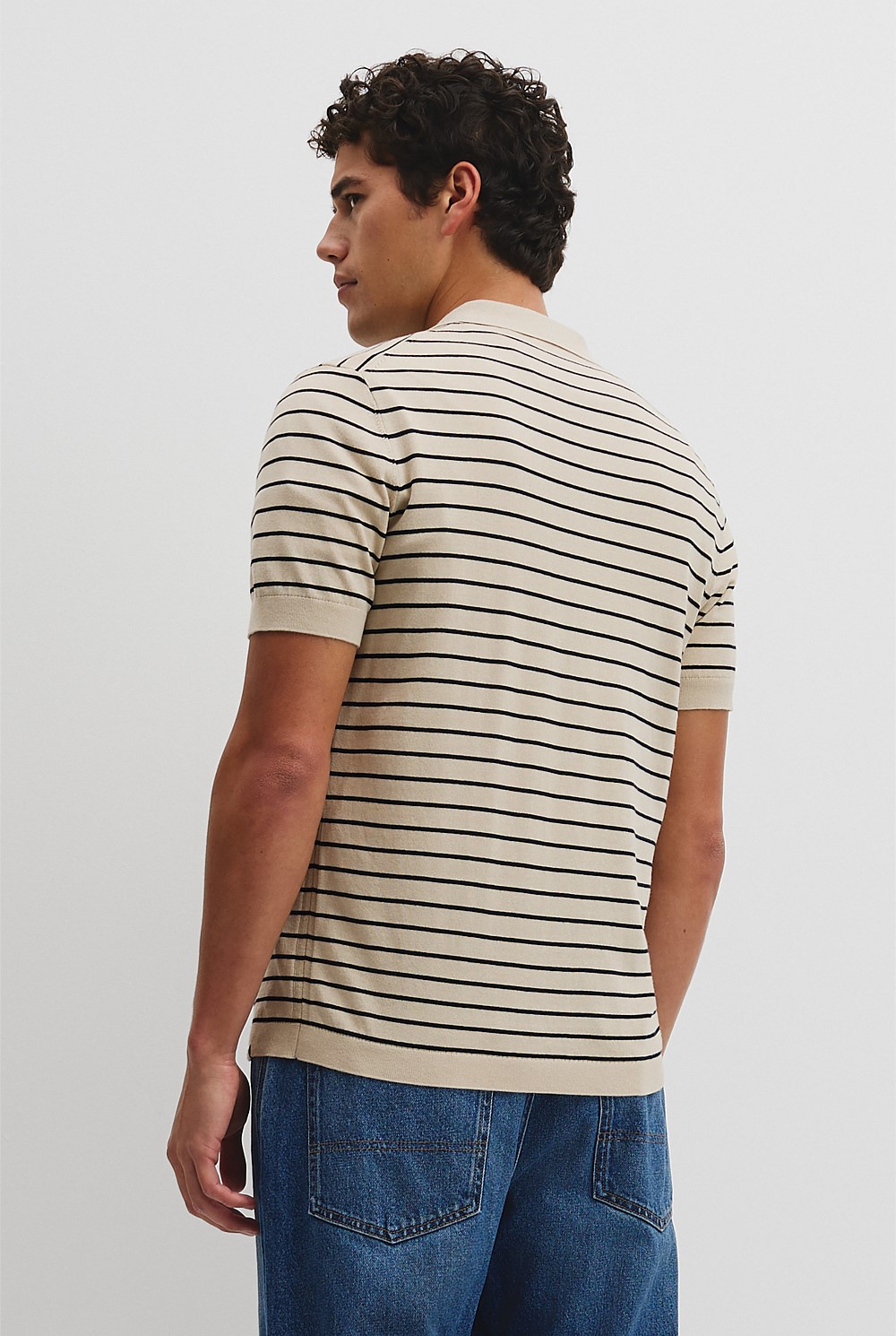 Australian Cotton Silk Stripe Knit Polo