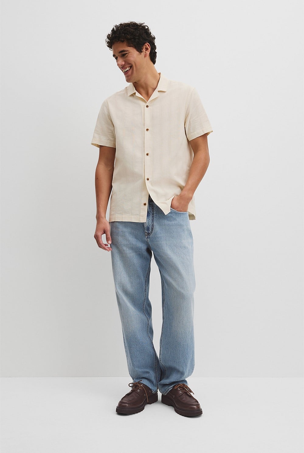 Regular Fit Short Sleeve Textured Stripe Shirt