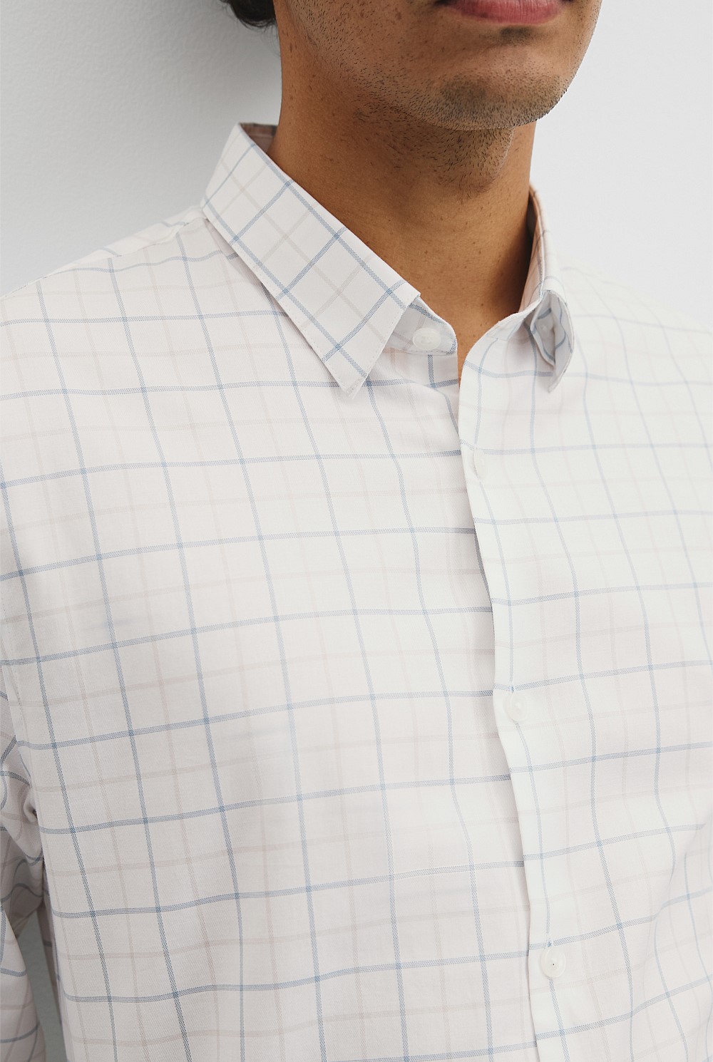Long Sleeve Slim Cut and Sew Grid Shirt