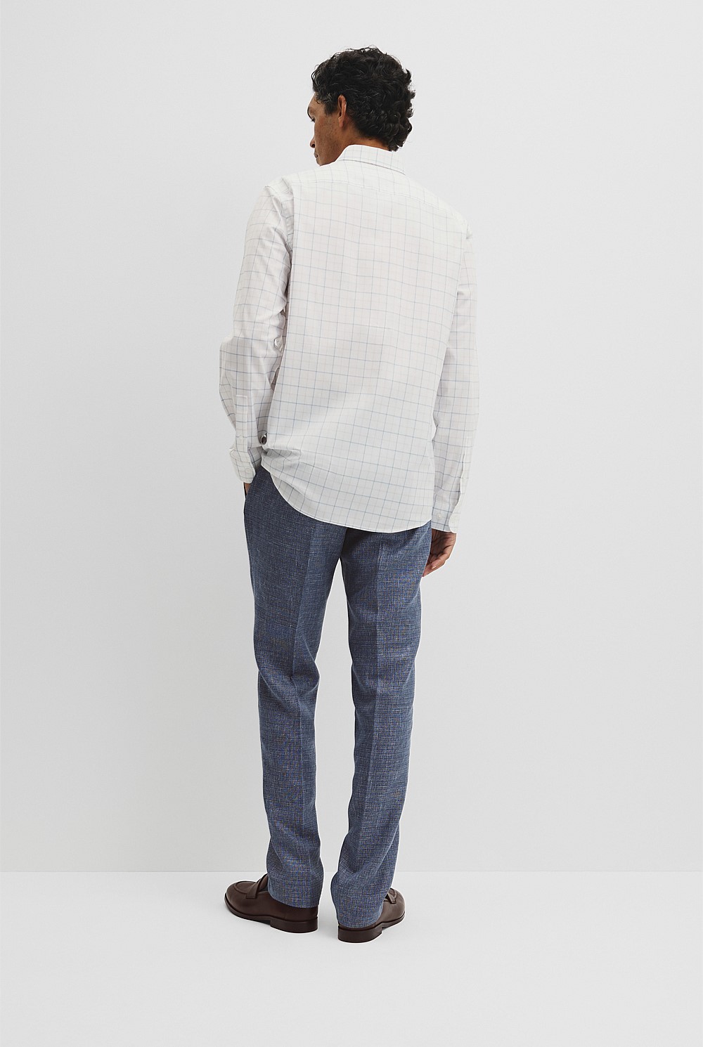 Long Sleeve Slim Cut and Sew Grid Shirt