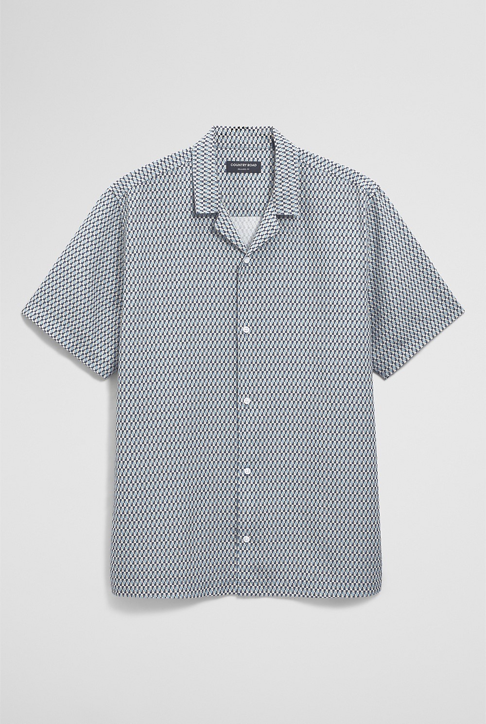 Short Sleeve Tencel Linen Geometric Print Shirt