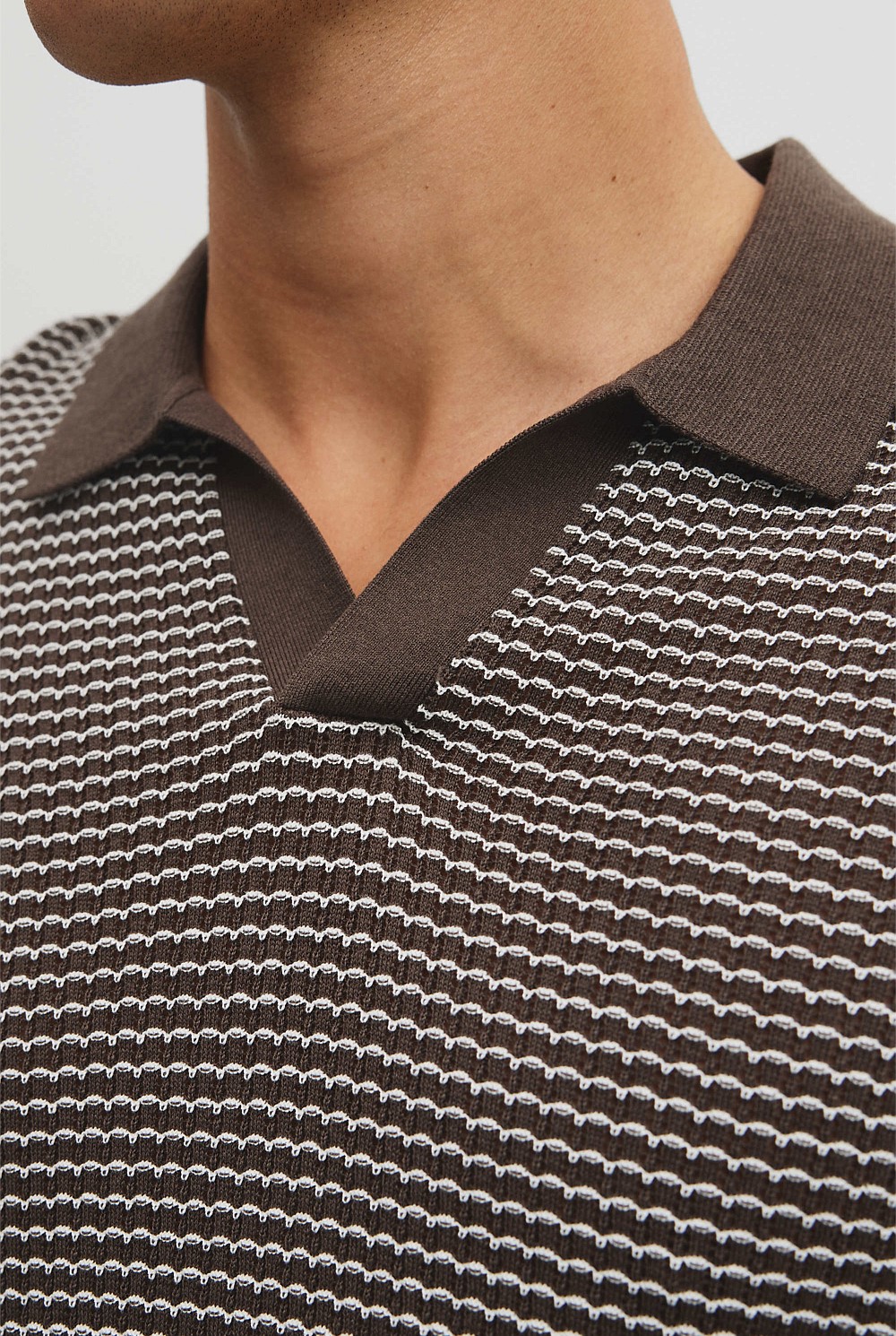 Australian Cotton Silk Blend Textured Stripe Polo