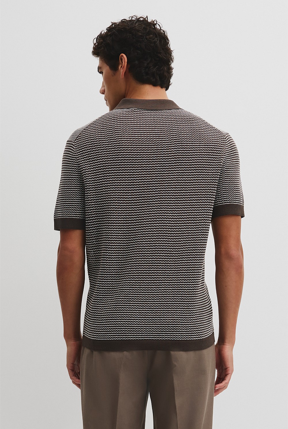Australian Cotton Silk Blend Textured Stripe Polo