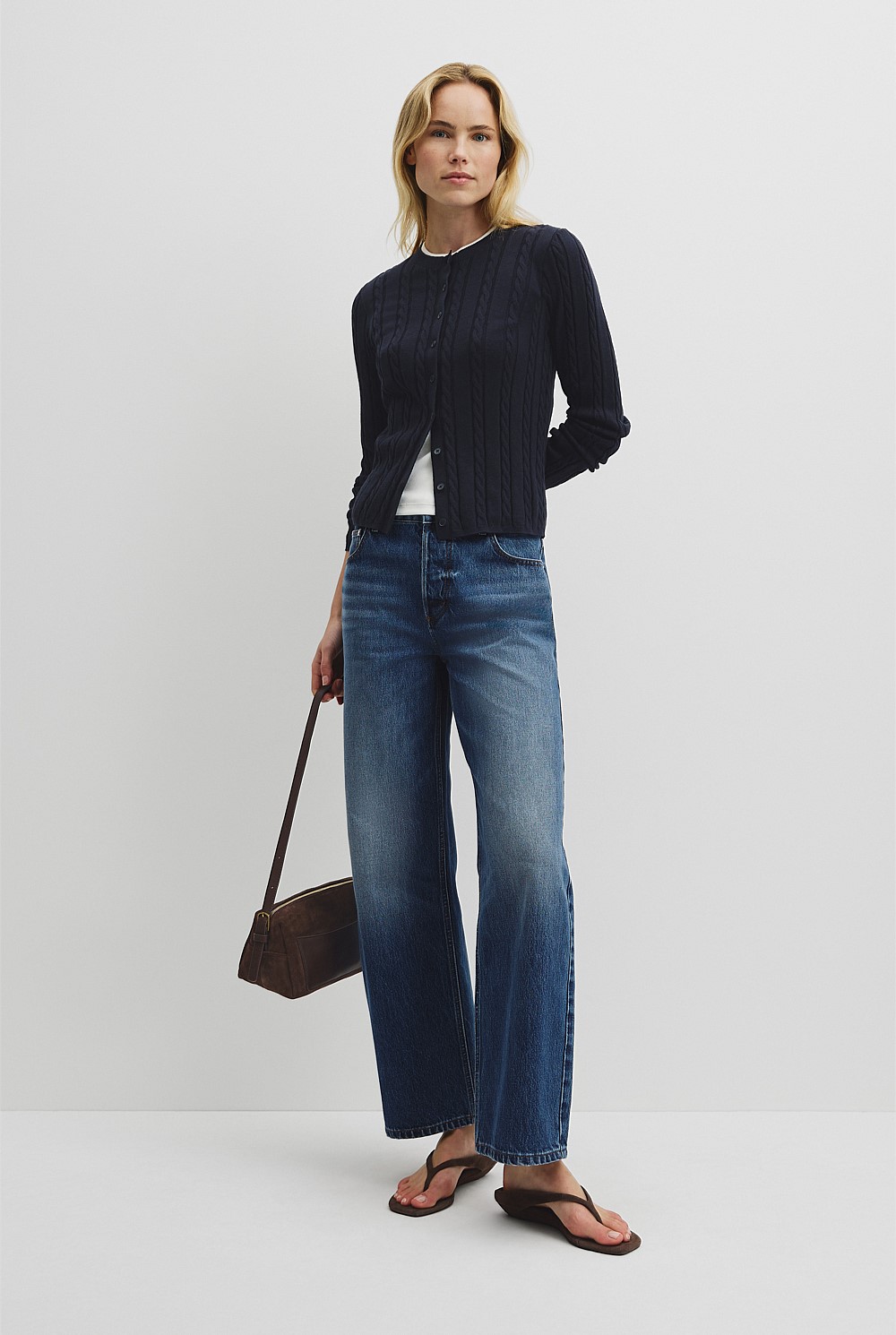 Organically Grown Cotton Blend Cable Knit Cardigan