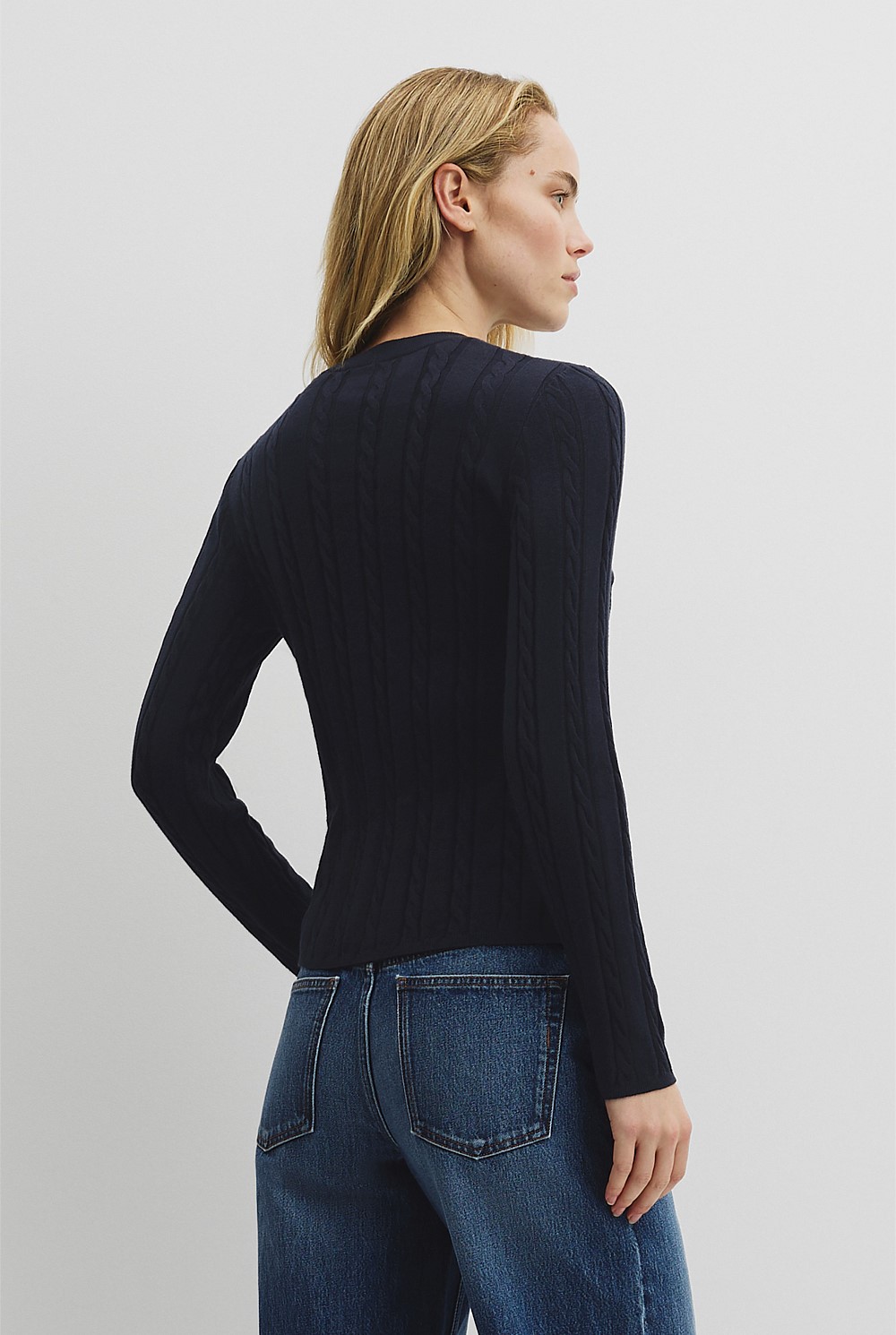 Organically Grown Cotton Blend Cable Knit Cardigan