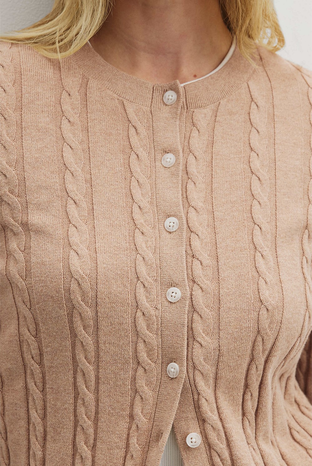 Organically Grown Cotton Blend Cable Knit Cardigan