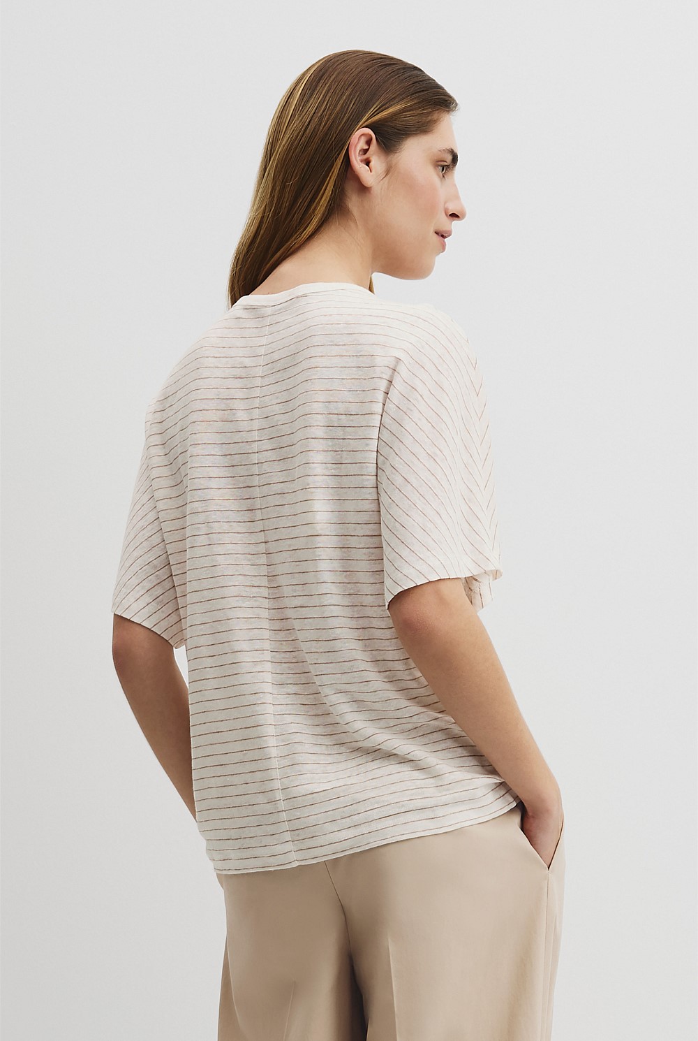 Stripe Linen Dolman T-Shirt