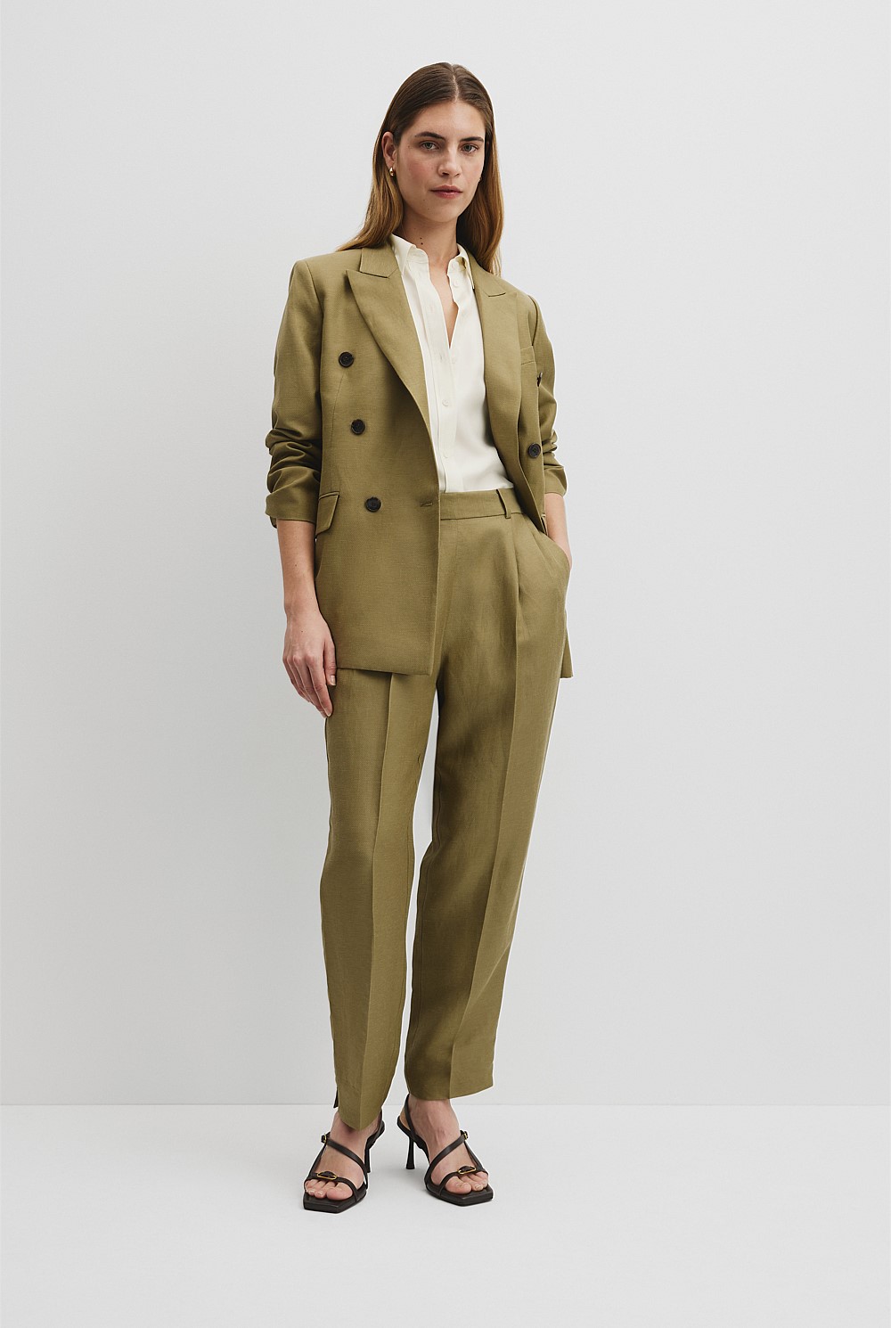 Linen Blend Double Breasted Blazer