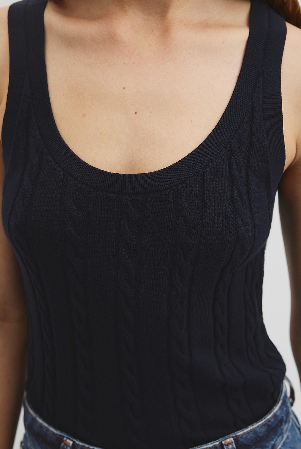 Organically Grown Cotton Blend Cable Knit Tank