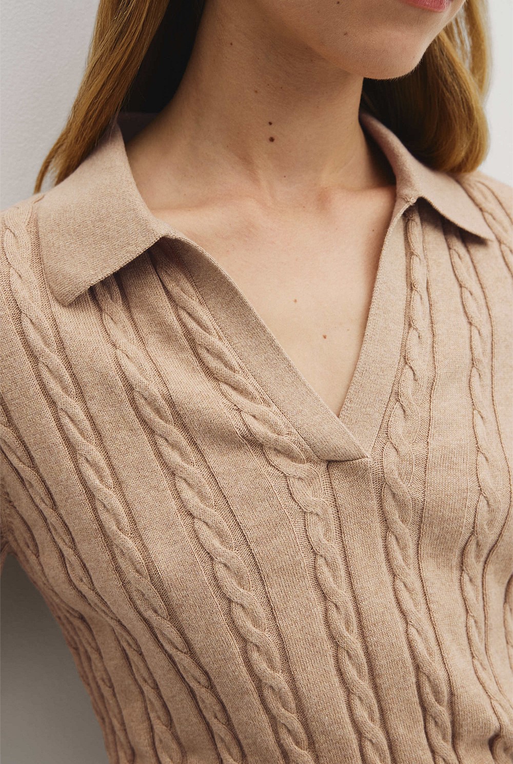 Organically Grown Cotton Blend Cable Polo Knit