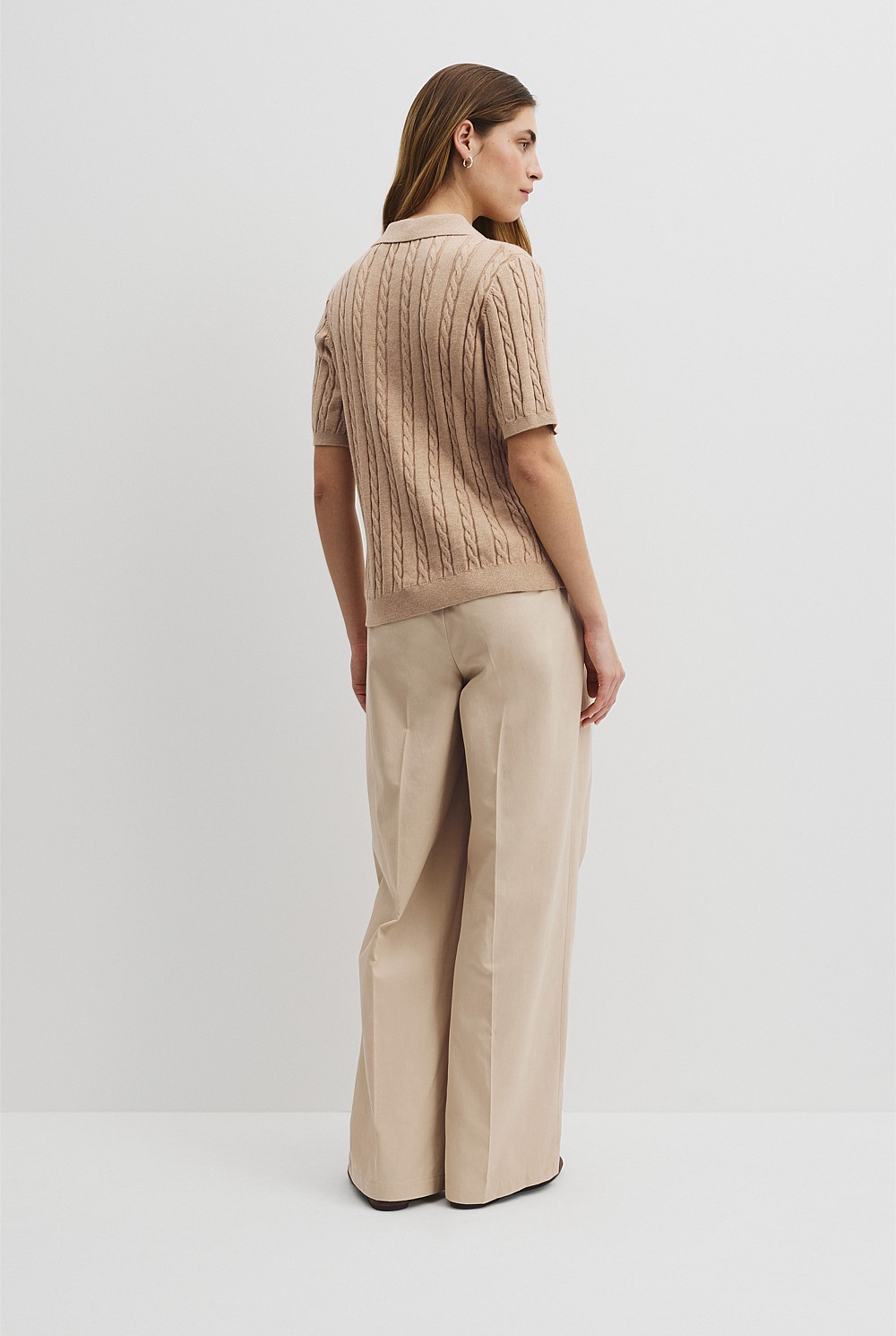 Organically Grown Cotton Blend Cable Polo Knit