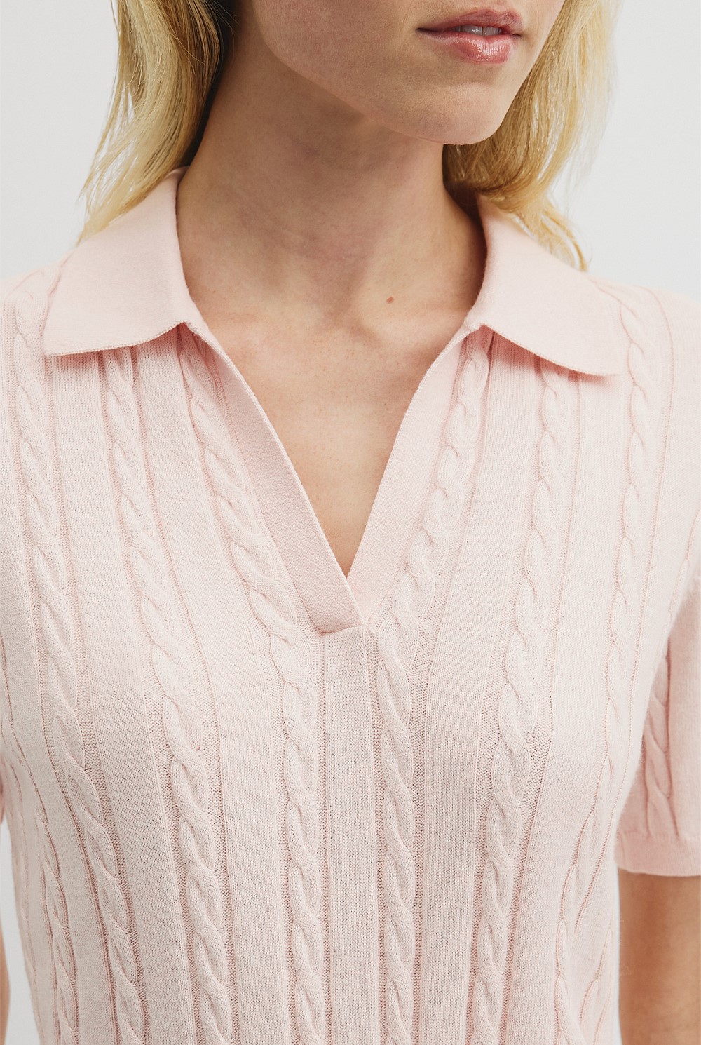 Organically Grown Cotton Blend Cable Polo Knit