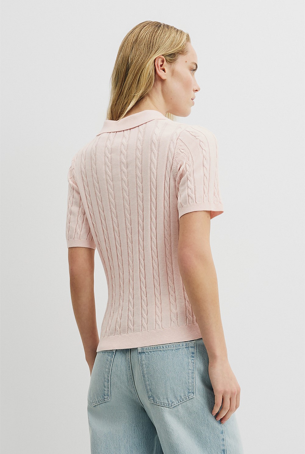 Organically Grown Cotton Blend Cable Polo Knit