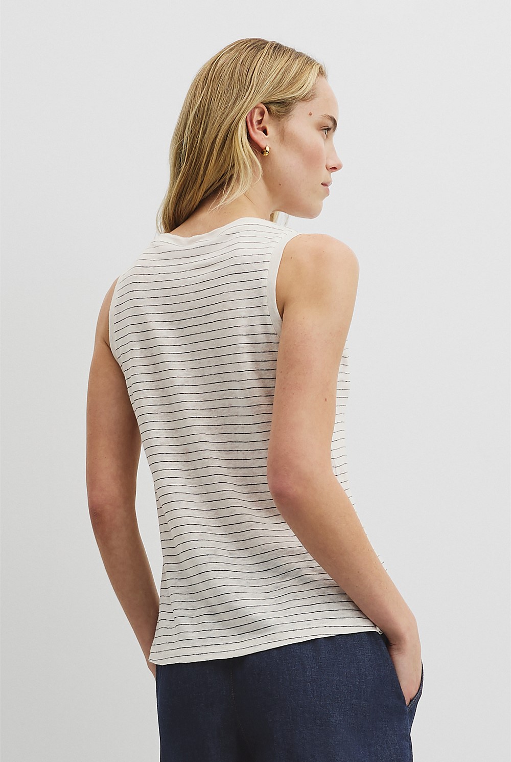 Stripe Linen Boat Neck Tank