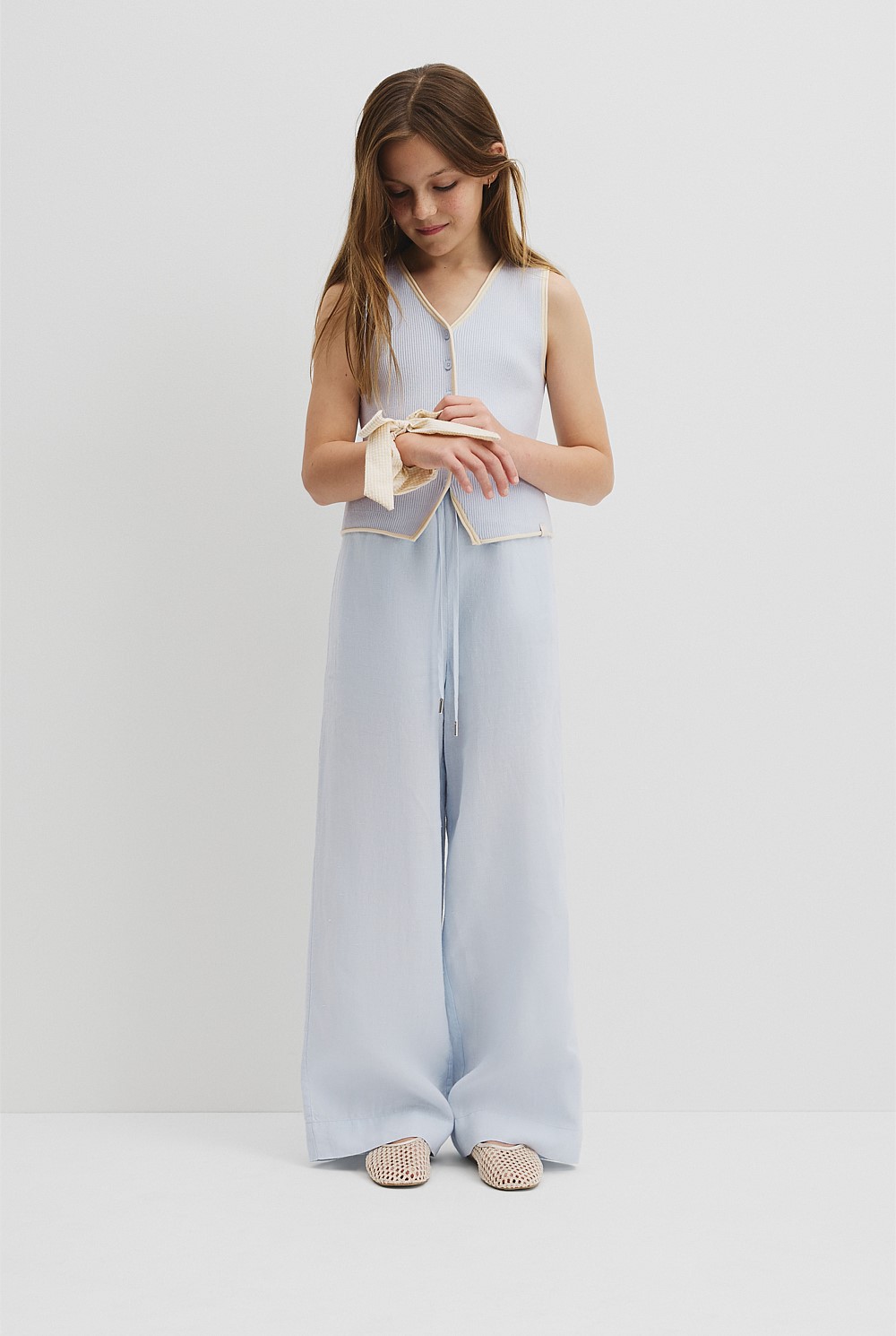 Teen Sleeveless Button Through Knit