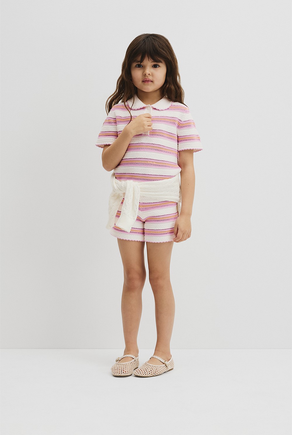 Australian Cotton Short Sleeve Collar Knit Top