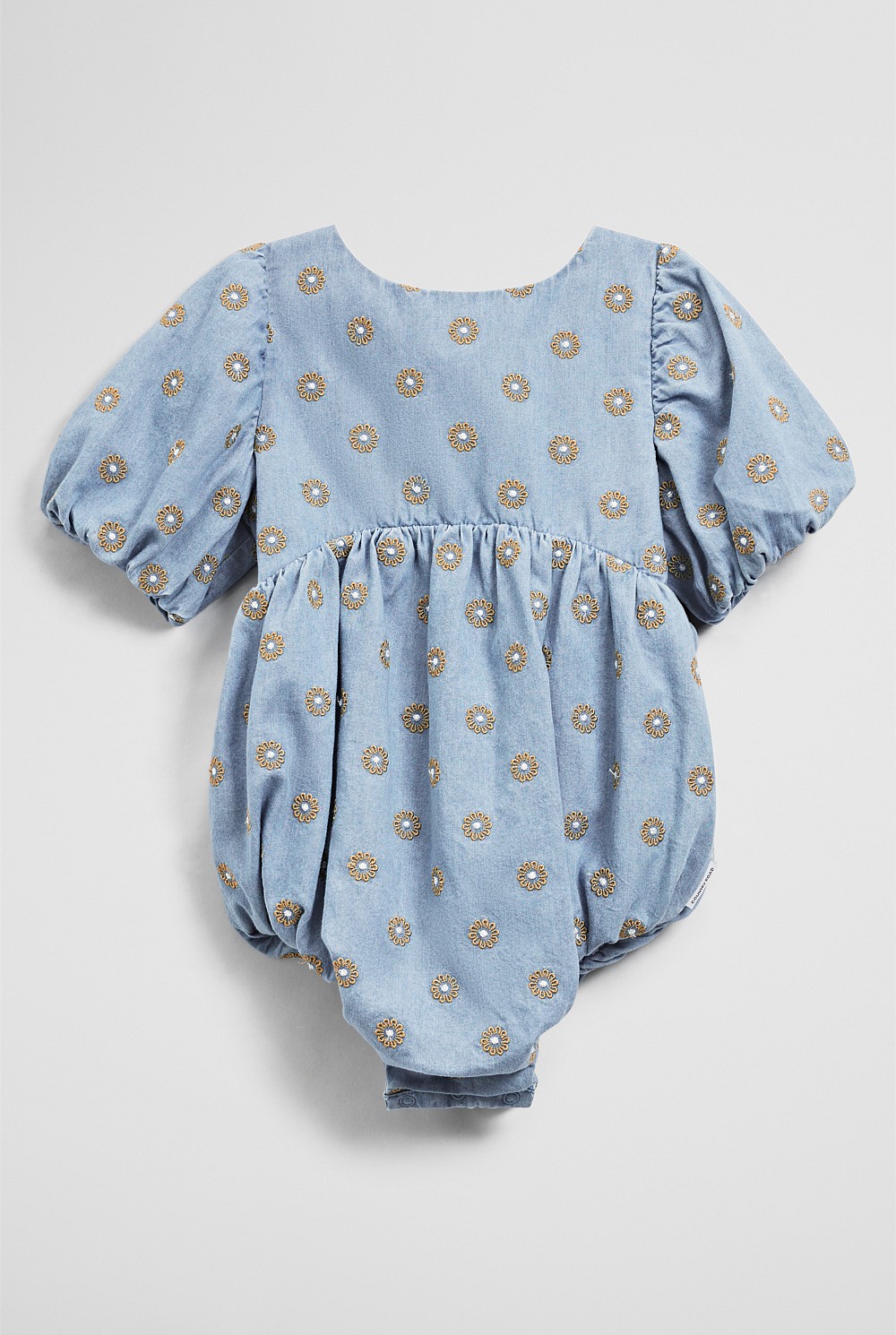 Short Sleeve Chambray Embroidered Romper