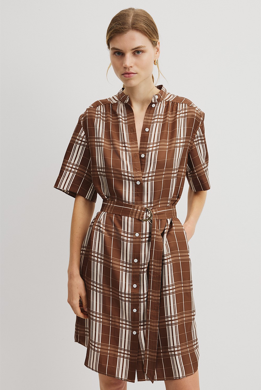 Check Washable Silk Shirt Dress