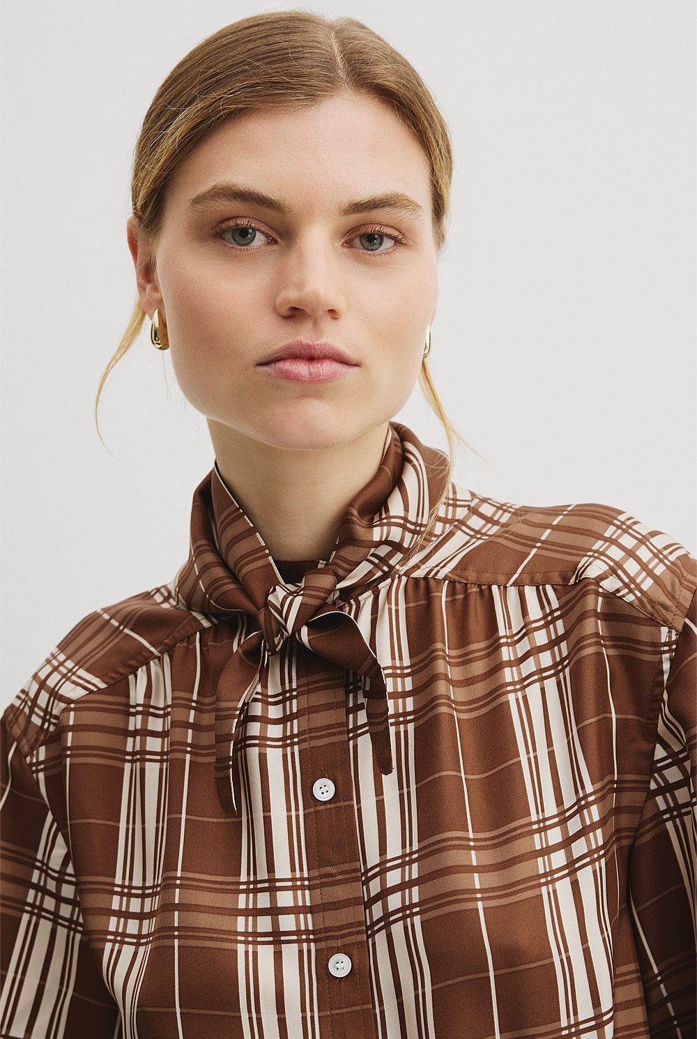 Check Washable Silk Shirt Dress
