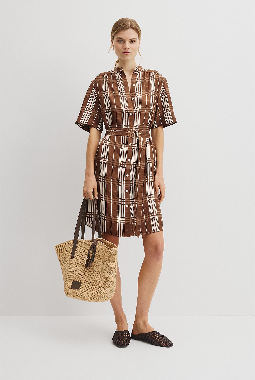 Check Washable Silk Shirt Dress