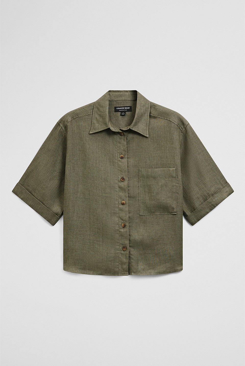 Short Sleeve Crop Linen Shirt