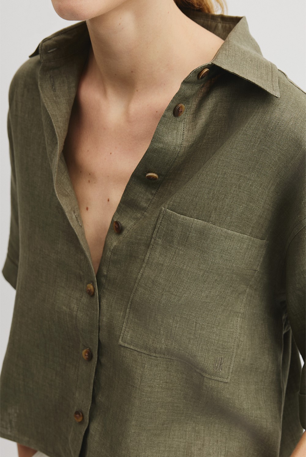 Short Sleeve Crop Linen Shirt