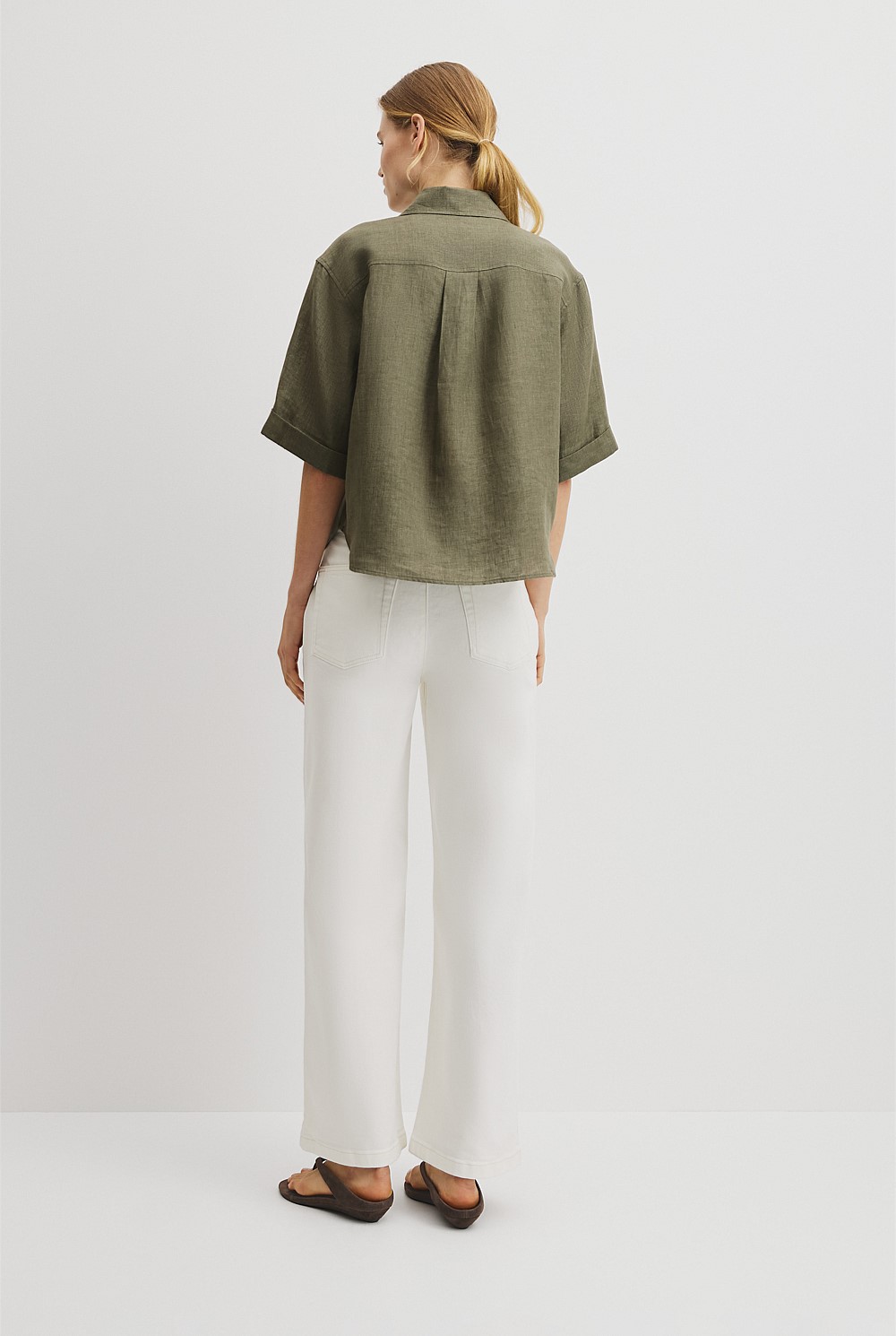 Short Sleeve Crop Linen Shirt