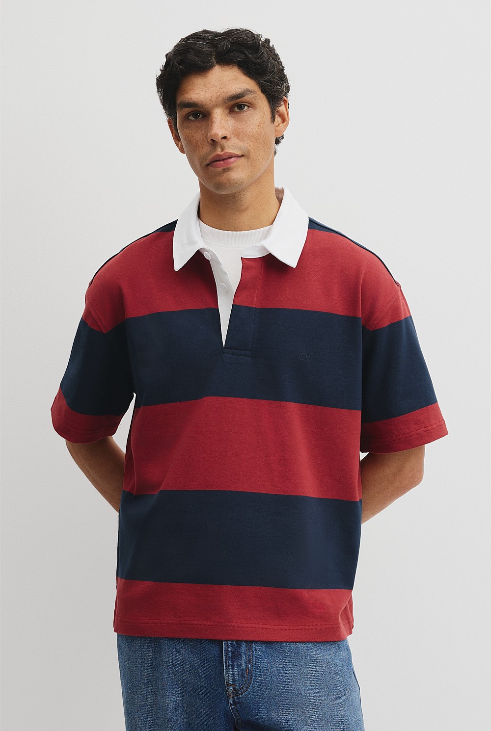 Short Sleeve Australian Cotton Stripe Rugby Polo