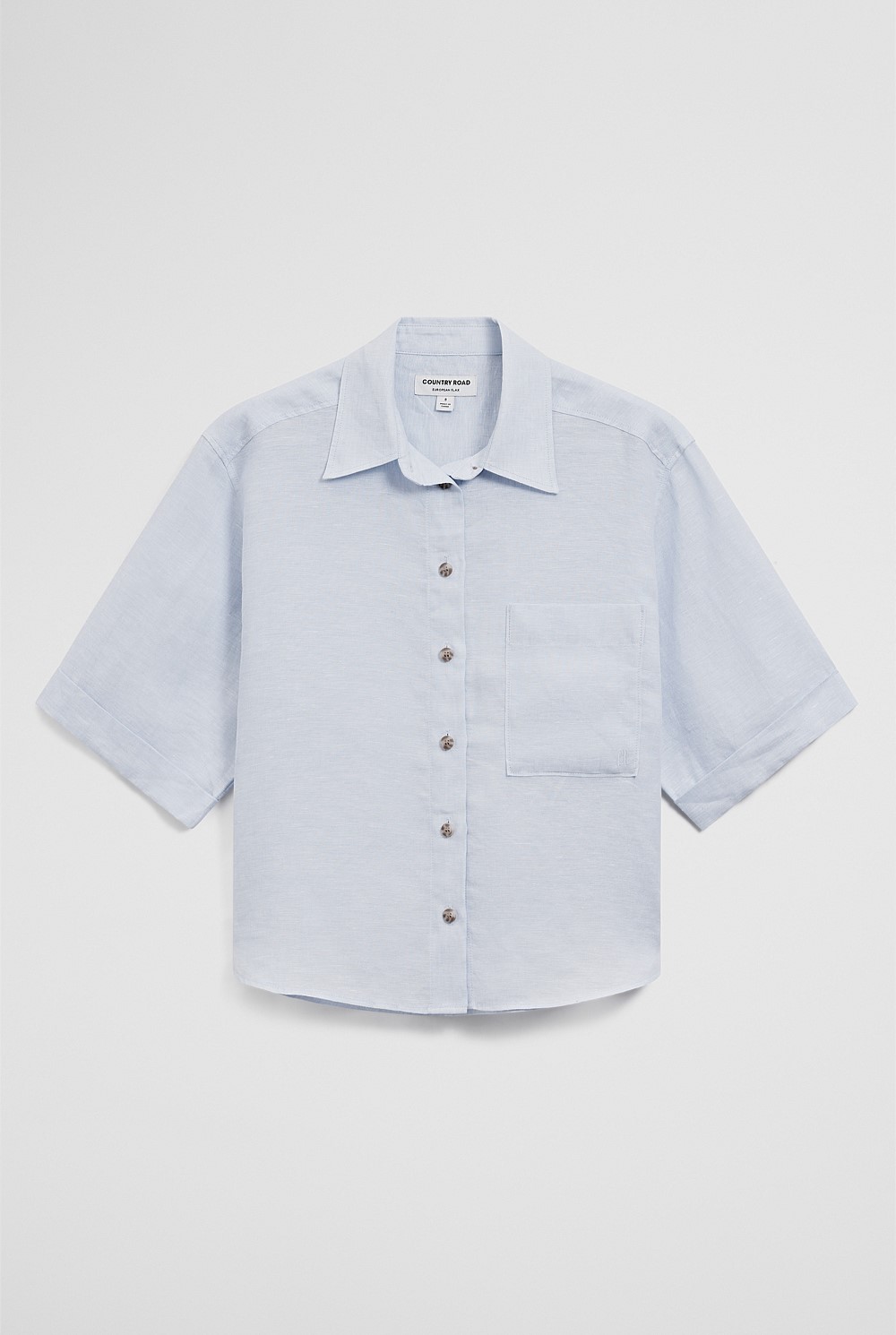 Short Sleeve Crop Linen Shirt