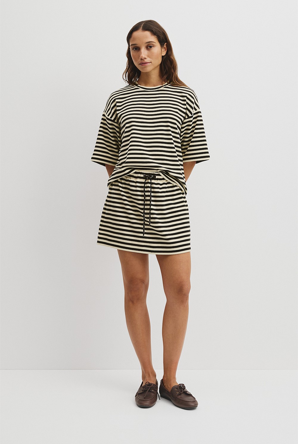 Australian Cotton Blend Stripe Boxy T-Shirt