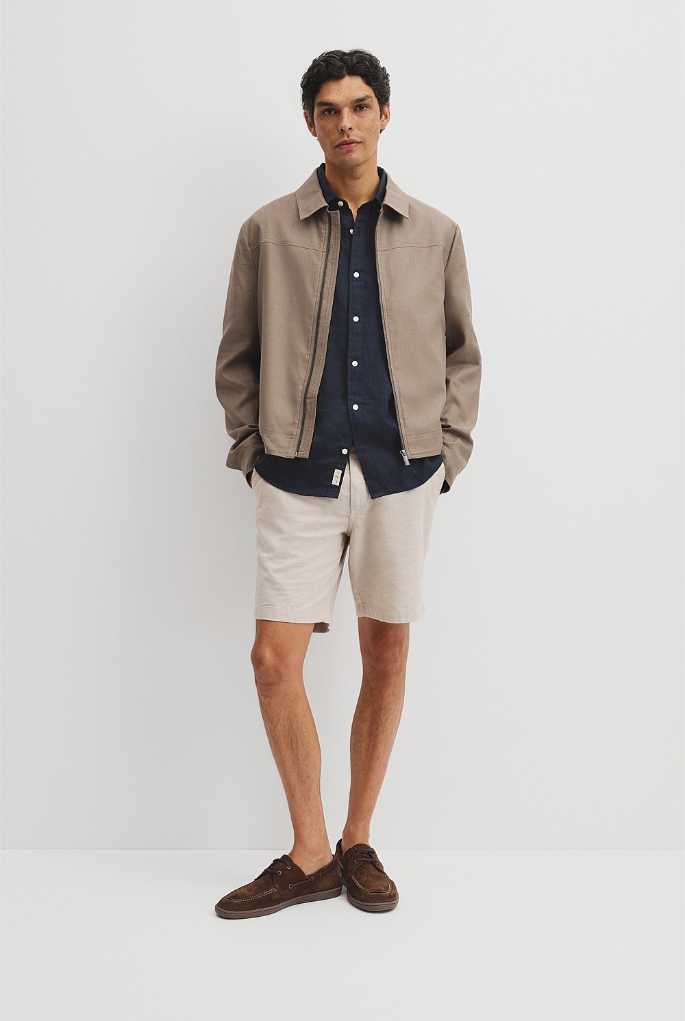 Cotton Linen Blend Zip Through Jacket